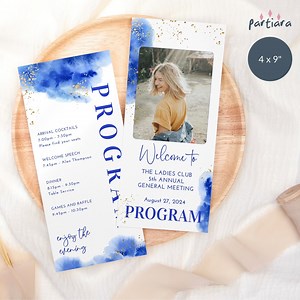Birthday Party Program Photo Template, Teen Girls Royal Blue Dinner Table Double Sided Programs Printable, Editable Digital Download P260 - Etsy Canada