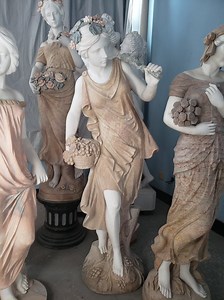 [Hot Item] Marble Statue Natural Stone Hand Carved Marble Female Statue with Flowers Statue (SYMS-1250)