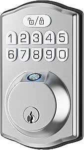 HOSOM Smart Fingerprint Deadbolt for Front Door, Electronic Keypad Entry Door Lock-20 User Codes, Anti Peeking, Auto Lock, Satin Nickel