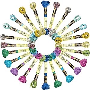 Gejoy 24 Pcs Metallic Embroidery Floss Assorted Colors Metallic Needlework Glitter Embroidery Thread Polyester Cross Stitch Thread for DIY Decorative Sewing Crafts