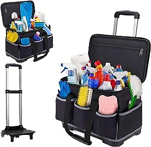 Cleaning Caddy for Cleaning Supplies for Housekeeping, Cleaning Supplies Organizer, Cleaning Cart with Detachable Trolly, Carrito Organizador con Ruedas