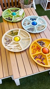 ✨New✨Loose Parts Sorting Trays😍 Explore the endless possibilities of open-ended play with the Loose Parts Sorting Trays.🍃 Crafted from durable UV-resistant composite material, this set of 4 matte trays in beautiful earth tones provides the perfect foundation for nature-based activities both indoors or outdoors. With six spacious compartments in each tray, these versatile trays encourage young ones to explore sorting and categorising with loose parts and natural materials, helping to assist wit