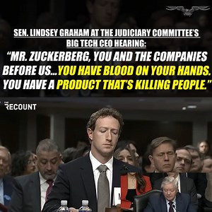 Sen. Lindsey Graham at the Judiciary Committee's Big Tech CEO hearing: "Mr. Zuckerberg, you and the companies before us... You have blood on your hands. You have a product that's killing people." MORE: https://trib.al/nycdHJK | Washington Examiner
