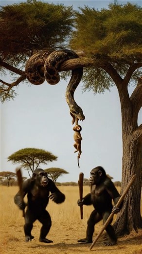 Ape couple attacks Python to save poor baby Ape