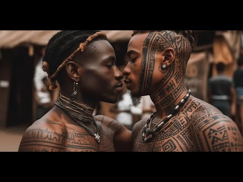 AI photos beautiful young Black Gay Men Kissing In African Village homosexual Love queer art photo