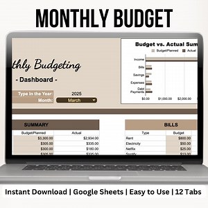 Monthly Budget Spreadsheet | Neutral Palette | Simple Monthly Budget Tracker | Personal Finances | Easy Google Sheets | Financial Planner - Etsy