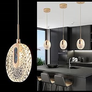 Mini Pendant Light Over Island LED Gold Acrylic 5.5" Light Fixtures, 3-Color Small Pendant Lighting for Kitchen Island Dining Room Sink Entryway 3 Pack