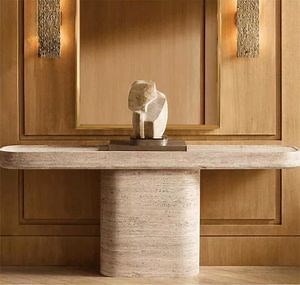 [Hot Item] MID Century Entry/Foyer Table Natural Travertine Console Table Design