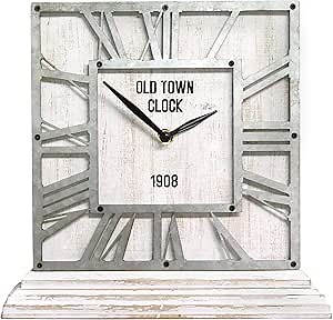 Stratton Home Decor Distressed White Table Top Clock