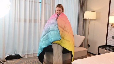 Ultra-Packable Blue Camping Blanket - 79x55 Inch Waterproof Outdoor Quilt, Lightweight Travel Blanket with Snap Buttons for Hiking, Stadium, Backpacking, Down Alternative Puffy Insulation - Walmart.com