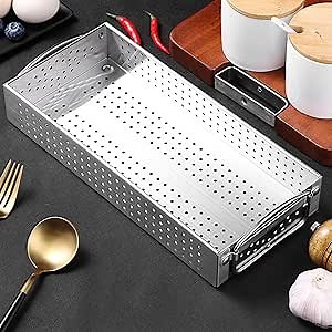 Kitchen Drawer Organizer, 304 stainless steel Storage Box for Utensil Organizer Silverware Tray Cutlery Holder Flatware Containers - Multi-Use Deep Drawer Dividers Organizer for Bathroom, Jewelry