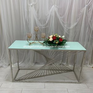 [Hot Item] Rectangular Wedding Cake Table Glass Top Stainless Steel Cake Stand
