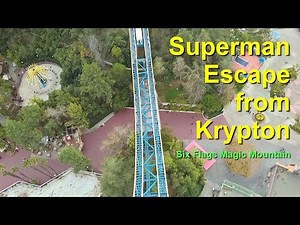 Six Flags Magic Mountain Superman Escape from Krypton Roller Coaster On Ride Front Row HD POV