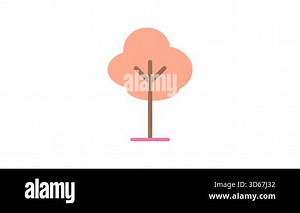 Minimalist cartoon tree with orange fluffy canopy and straight brown trunk on clean white background flat vector art Stock Video Footage - Alamy