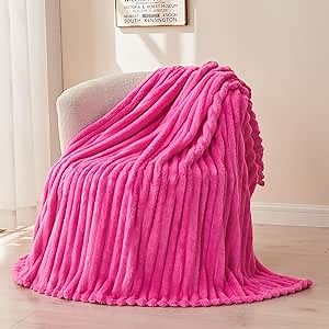 NEWCOSPLAY Super Soft Twin Blanket Hot Pink Premium Silky Flannel Fleece 3D Ribbed Jacquard Lightweight Bed Blanket All Season Use (Hot Pink Ribbed, Twin(60"x80"))