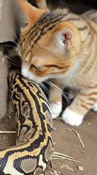 The kitten playing with a python #python #cutecat