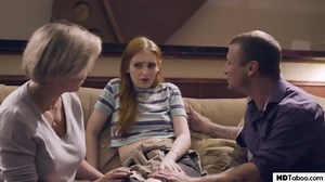 Taboo foursome with busty milf and new family member