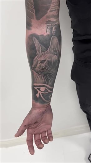 Behind the scenes with Teri creating this exceptional Egyptian Sphynx cat portrait @ Holy Spirit Tattoo Studios 💬 send us a direct message 📱Call or 07494268954 Visit📍Unit 14, The Glass Yard, Sheffield Road, Chesterfield S41 8JY #cat #egypt #portrait #tattoo #blackfriday