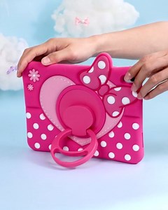 Boaretiu Kids Case for iPad Air 11 inch (M2 M3) 6th/5th/4th Generation/Pro 11" 4th/3rd/2nd/1st - Cute Girly Cartoon Soft 3D Bow Heart Silicone Tablet Case with Strap & Rotating Stand for Girls Teens