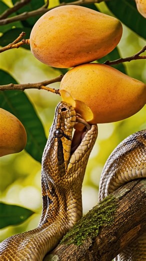 Golden Python Bites the Ripe Mango – Nature’s Perfect Precision #asmr #snake #nightparrot | Motivation AI