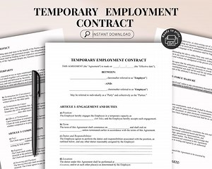 Temporary Employment Contract Template, Professional Employment Agreement, Word, Canva,pdf - Etsy UK