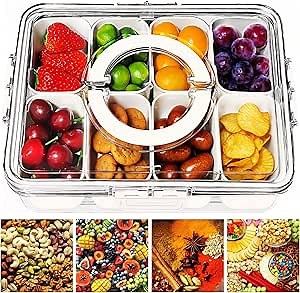 ABM&Y Snackle Box Container with Lid and Handle, Fruit Storage Containers for Fridge, Snack Box Charcuterie for Kids and Adults, Divided Serving Tray for Travel, Beach, Parties, Weddings, Picnics