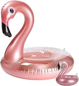 GROBRO7 2Pack Summer Inflatable Flamingo Pool Float Drink Holder Set Elegant Vinyl Swimming Floaty Pool Toy with Glitters Outdoor Water Lounge Inflatable Raft with Floating Coasters for Adult Kid