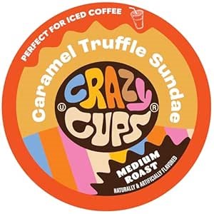 Crazy Cups Flavored Coffee for Keurig K-Cup Machines, Caramel Truffle Sundae, Hot or Iced Drinks, 22 Single Serve, Recyclable Pods