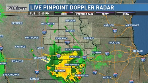 Pinpoint Doppler Radar show showers and storms continue to move east-southeast, along and south of I-80. | KCRG-TV9 First Alert Weather
