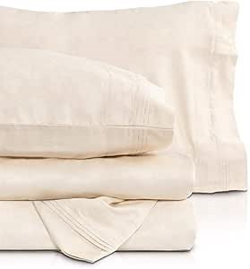 1000 Thread Count Bed Sheet Sets - Luxurious 100% Cotton Deep Pocket Sheets - Bedding Set Includes One Flat Sheet, One Fitted Sheet & Two Pillowcases - California King Size, Ivory