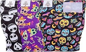CuteBone Washable Halloween Dog Diapers Female No Tail Hole 3 Pack Reusable Doggie Period Training Pants for Docked-Tail Frenchie French Bulldog Boston Terrier Without Tail WWD09L
