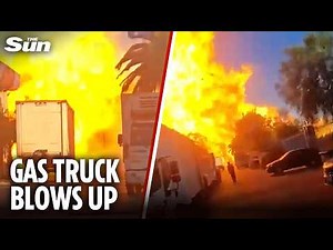 Horror moment gas truck EXPLODES in enormous fireball after smashing into railing in Santiago