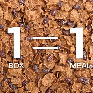 1 box of Hy-Vee One Step cereal, 1 meal for a child in need, 1 step...