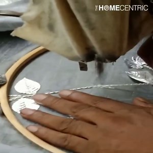 The HomeCentric Handmade Decorative Table Runner Silver Beige, Silver, Ivory, 14 inch Wide x 120 inch Extra Long Silk Beaded Table Runner Silver Mother of Pearl Embroidered - Butterfly