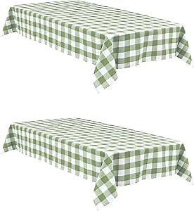 Hiasan Buffalo Plaid Tablecloth Waterproof 60 x 102 inch, 2 Pack - Sage Green and White Checkered Table Cloth Rectangle for Outdoor Picnic/Party/Dining