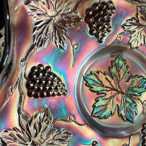 Fenton Carnival Glass Ruffled Bowl – Grape & Leaf Pattern