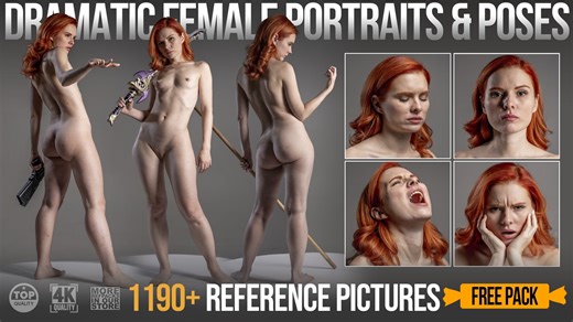 1190  Dramatic Female Poses and Portraits - FREE PACK
