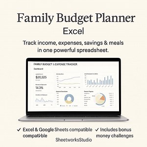 Family Budget Planner Excel | Expense Tracker, Monthly Budget, Savings Goals & Meal Planning Spreadsheet | Digital Download - Etsy
