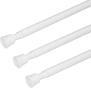 KXLife 3Pcs Spring Small Tension Rod Window Curtains Rod Adjustable 17 to 28 Inch, Spring Rod Curtain Bar, Short Tension Curtain Rod for Basement Window, Kitchen, RV, Camper, Refrigerator (White)