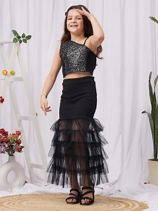 Buy NEUDIS Girls Embellished One Shoulder Crop Top With Skirt -  - Apparel for Girls