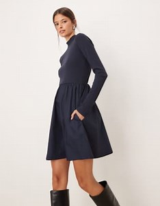 Threadbare long sleeve hybrid mini dress in navy | ASOS