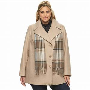Plus Size Towne By London Fog Double Breasted Peacoat With Scarf