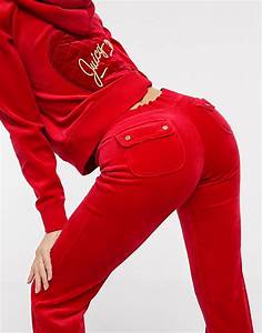  Couture Black Label Heart Velour Jogger In Red