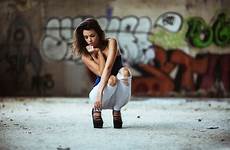wallpaper heels jeans women girl high squat squatting crouching model woodall aaron knees graffiti legs down portrait pants torn woman