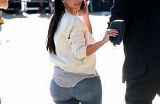 kim kardashian famous bum jeans tight her bottom kardashians huge off pair irishmirror squeezes gsi akm rear showing