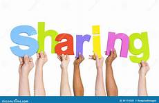 sharing word group hands holding people ethnic multi letters tips stock