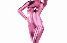 catsuit pink zentai lycra wholesale metallic shiny suit skin second larger