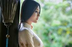 vietnamese busty boobs women big top dress girls dai ao beautiful traditional hot girl asian showoff breasts