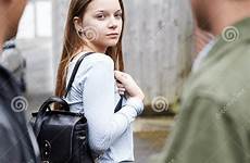 girl teenage walks intimidated feeling she feels stock