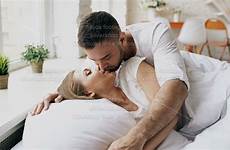 morning couple wife kiss wake hug beautiful man his young loving attractive